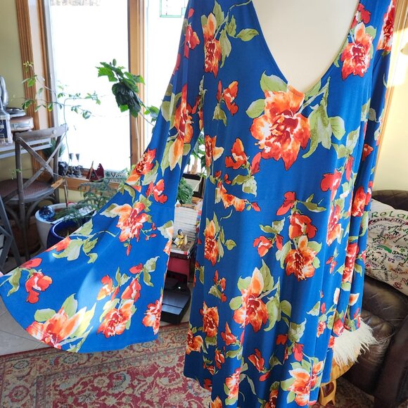 25156 Forever 21 + Blue Floral Fit n Flare Skater Dress 3X - Picture 2 of 10